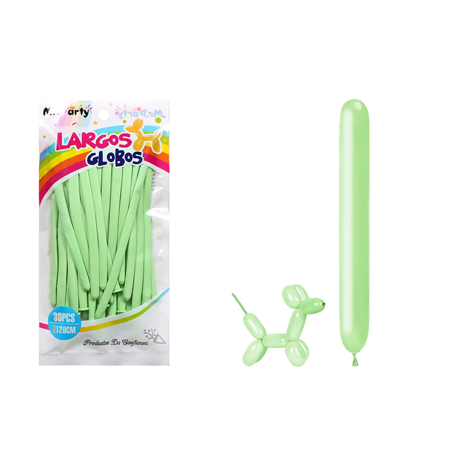 Globos largos color pastel verde 120cm 30pcs 1