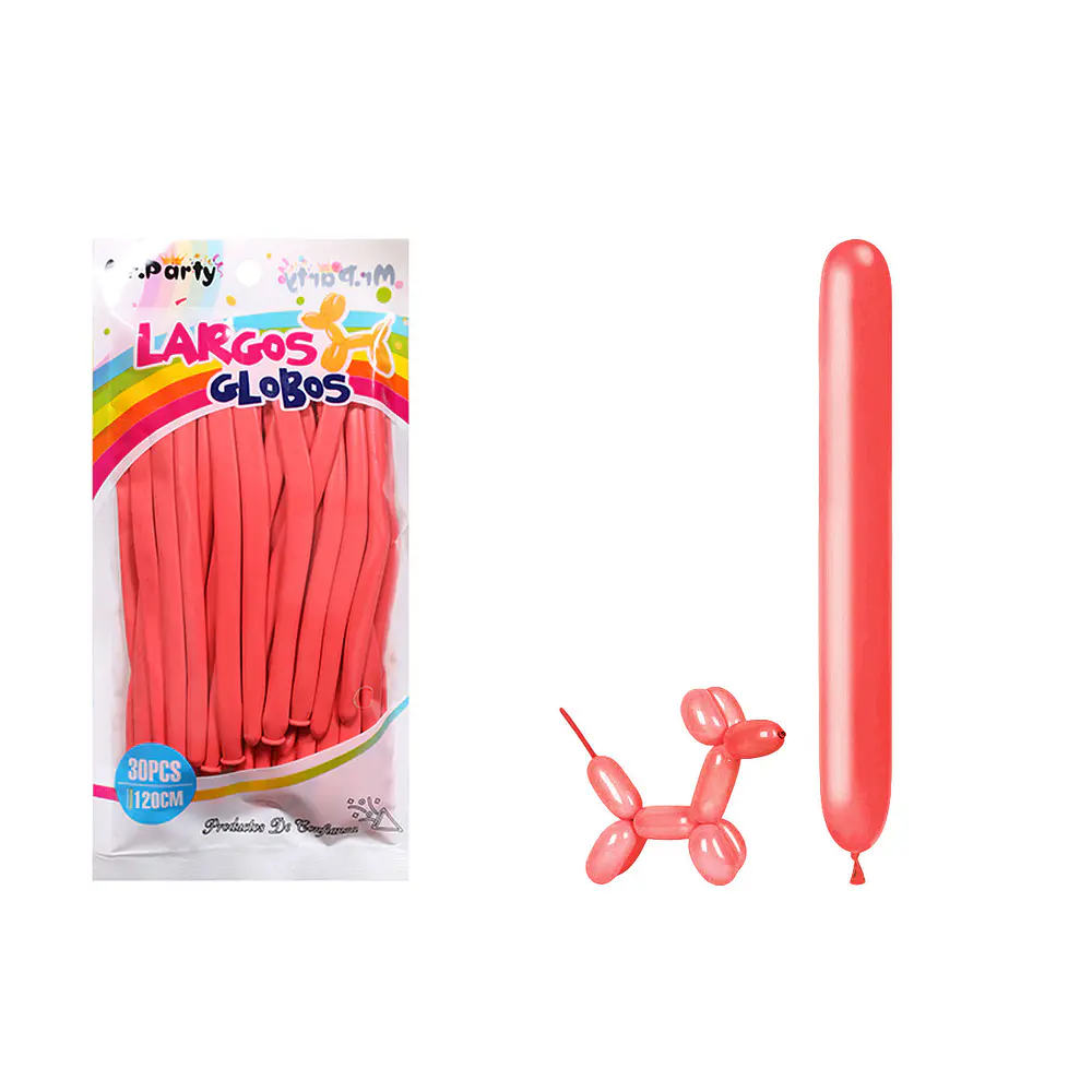 Globos largos color pastel rojo 120cm 30pcs