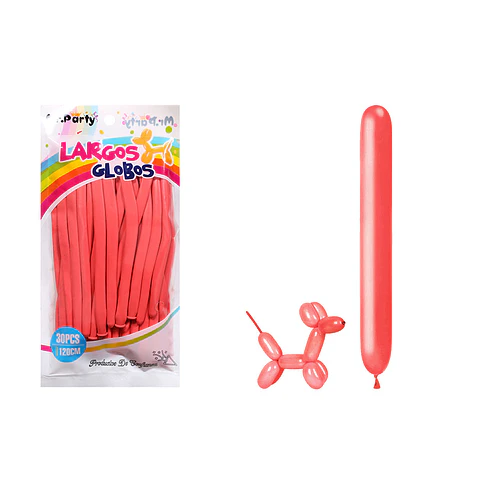 Globos largos color pastel rojo 120cm 30pcs