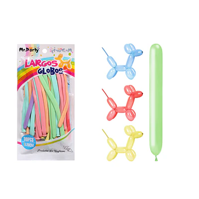Globos largos colores pasteles surtidos 120cm 30pcs