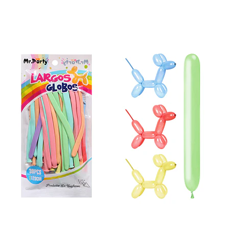 Globos largos colores pasteles surtidos 120cm 30pcs