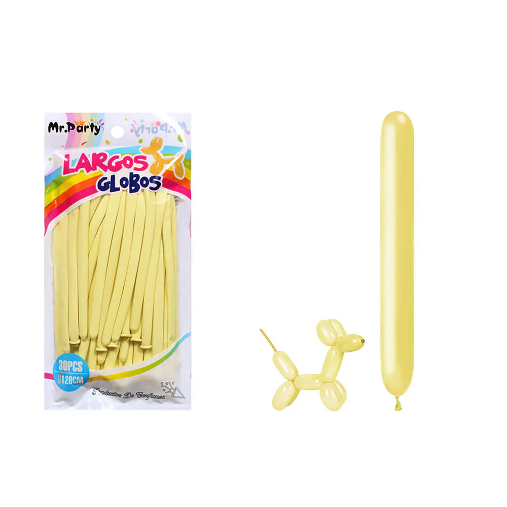Globos largos color pastel amarillo 120cm 30pcs