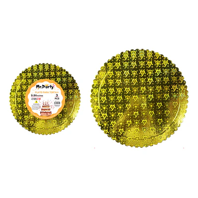 Bandeja base de torta dorada holográfica con corazones 2mm*25cm 3pcs