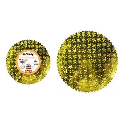 Bandeja base de torta dorada holográfica con corazones 2mm*30cm 3pcs