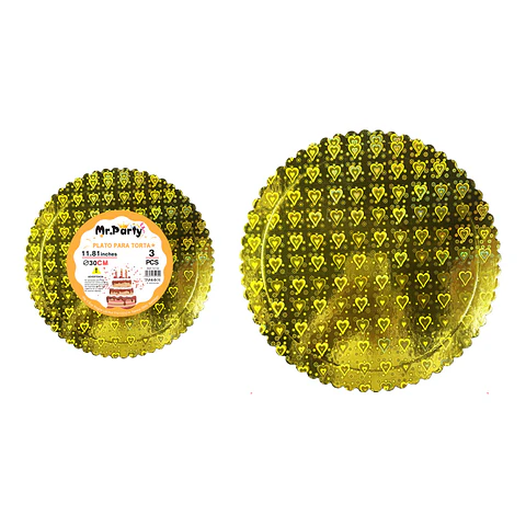Bandeja base de torta dorada holográfica con corazones 2mm*30cm 3pcs