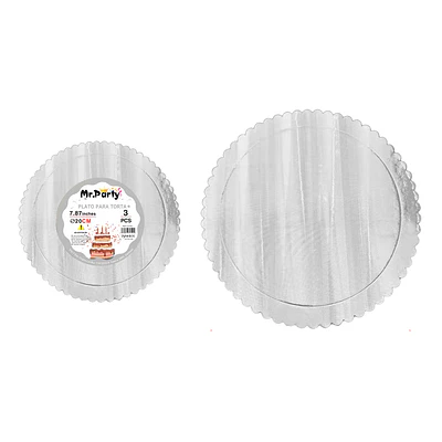 Bandeja base de torta plateada holográfica con borde ondulado 2mm*20cm 3pcs