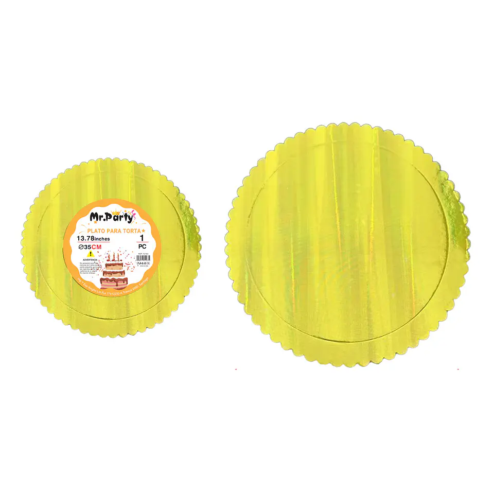 Bandeja base de torta dorada holográfica con borde ondulado 2mm*35cm 1pc 1