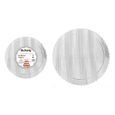 Bandeja base de torta plateada holográfica con borde ondulado 2mm*35cm 1pc