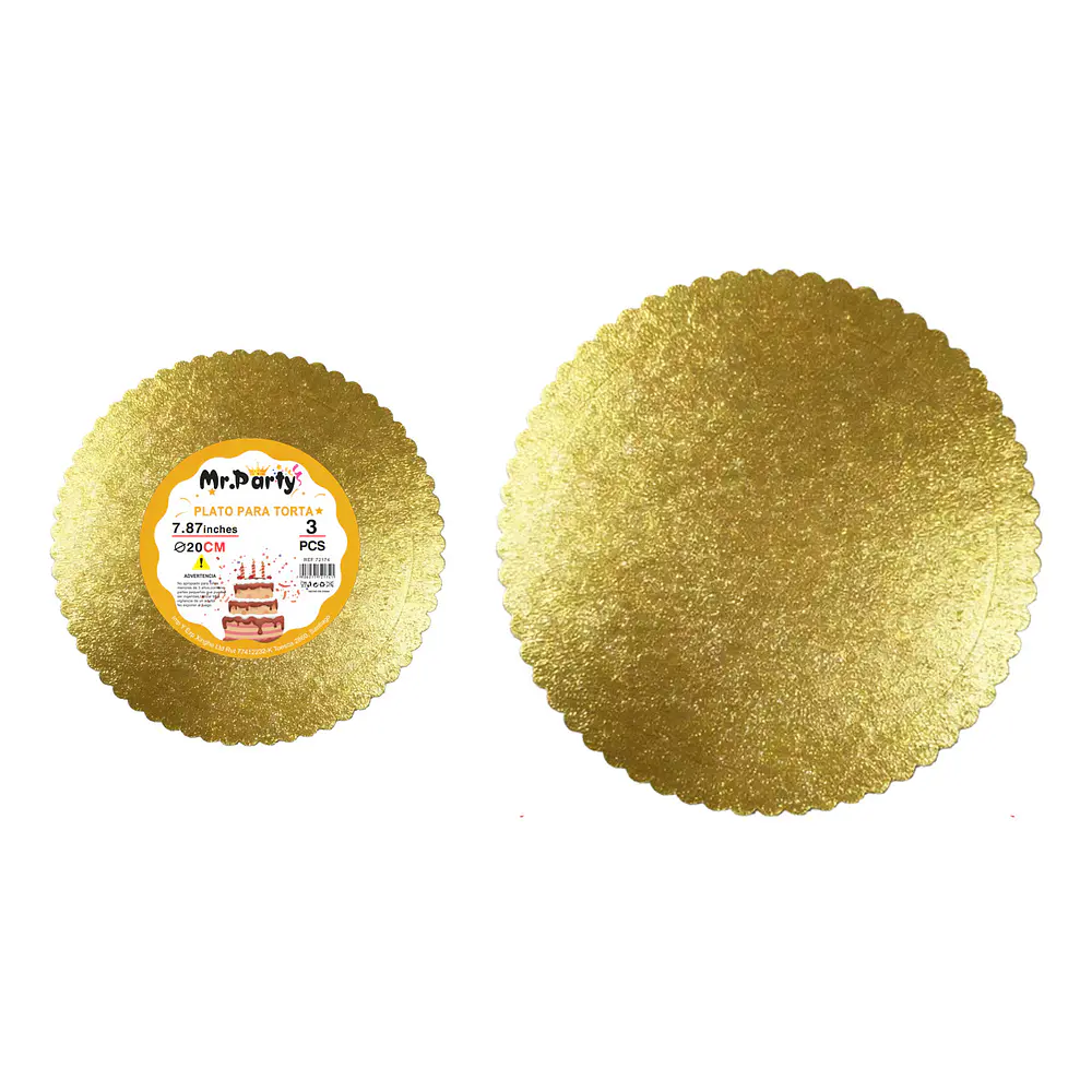 Bandeja base para torta con borde ondulado dorado 2mm*20cm 3pcs