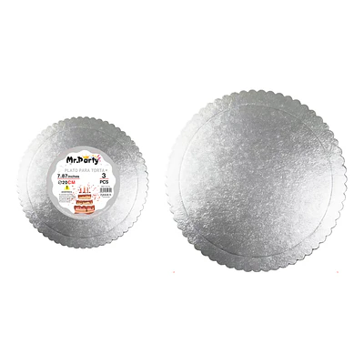Bandeja base para torta con borde ondulado plateado 2mm*20cm 3pcs
