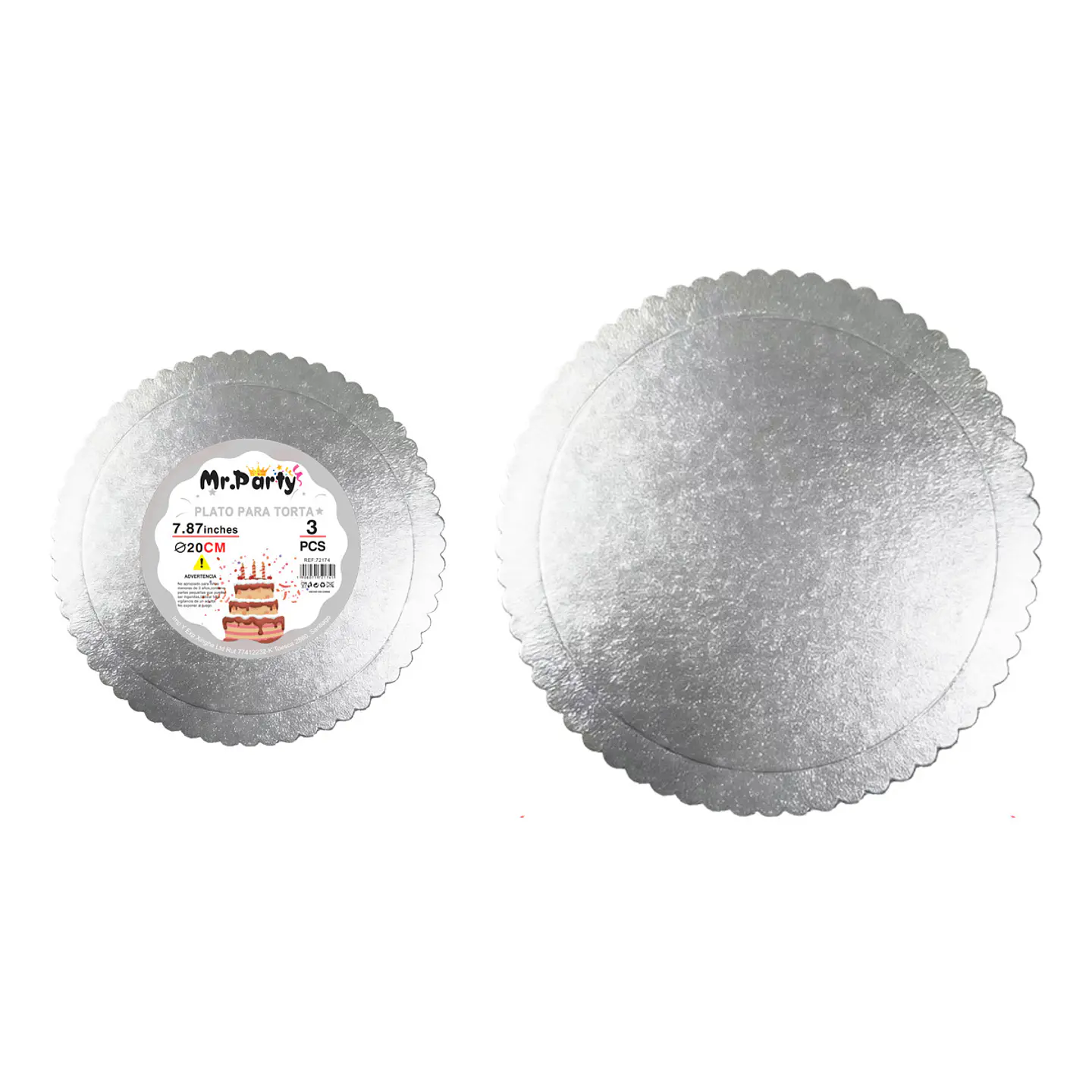Bandeja base para torta con borde ondulado plateado 2mm*20cm 3pcs 1