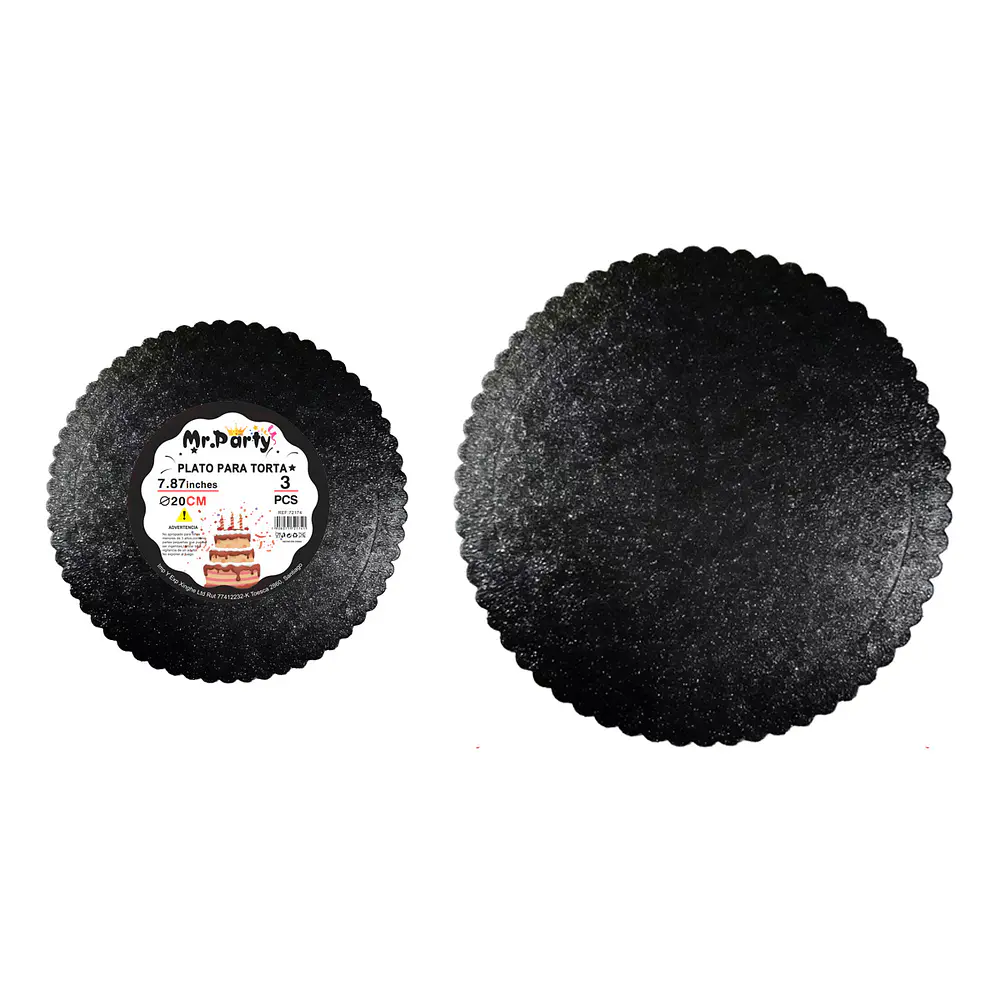 Bandeja base para torta con borde ondulado negro 2mm*20cm 3pcs