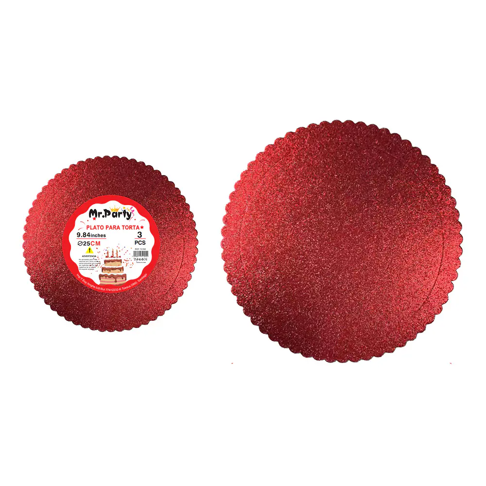 Bandeja base para torta con borde ondulado rojo 2mm*25cm 3pcs