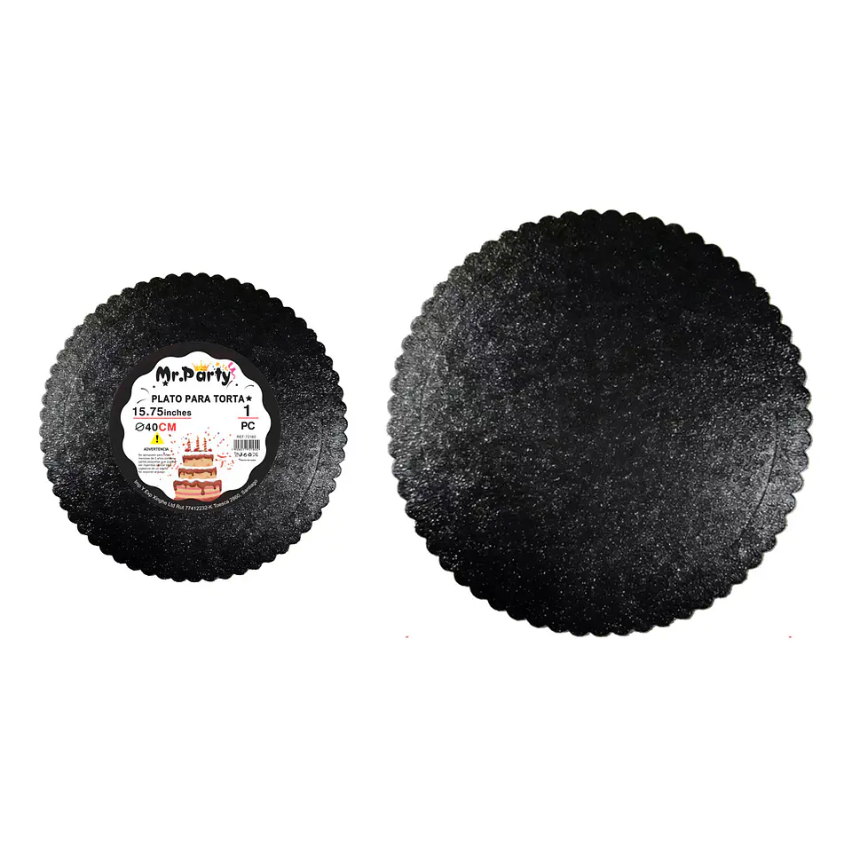 Bandeja base para torta con borde ondulado negro 2mm*40cm 1pc 1