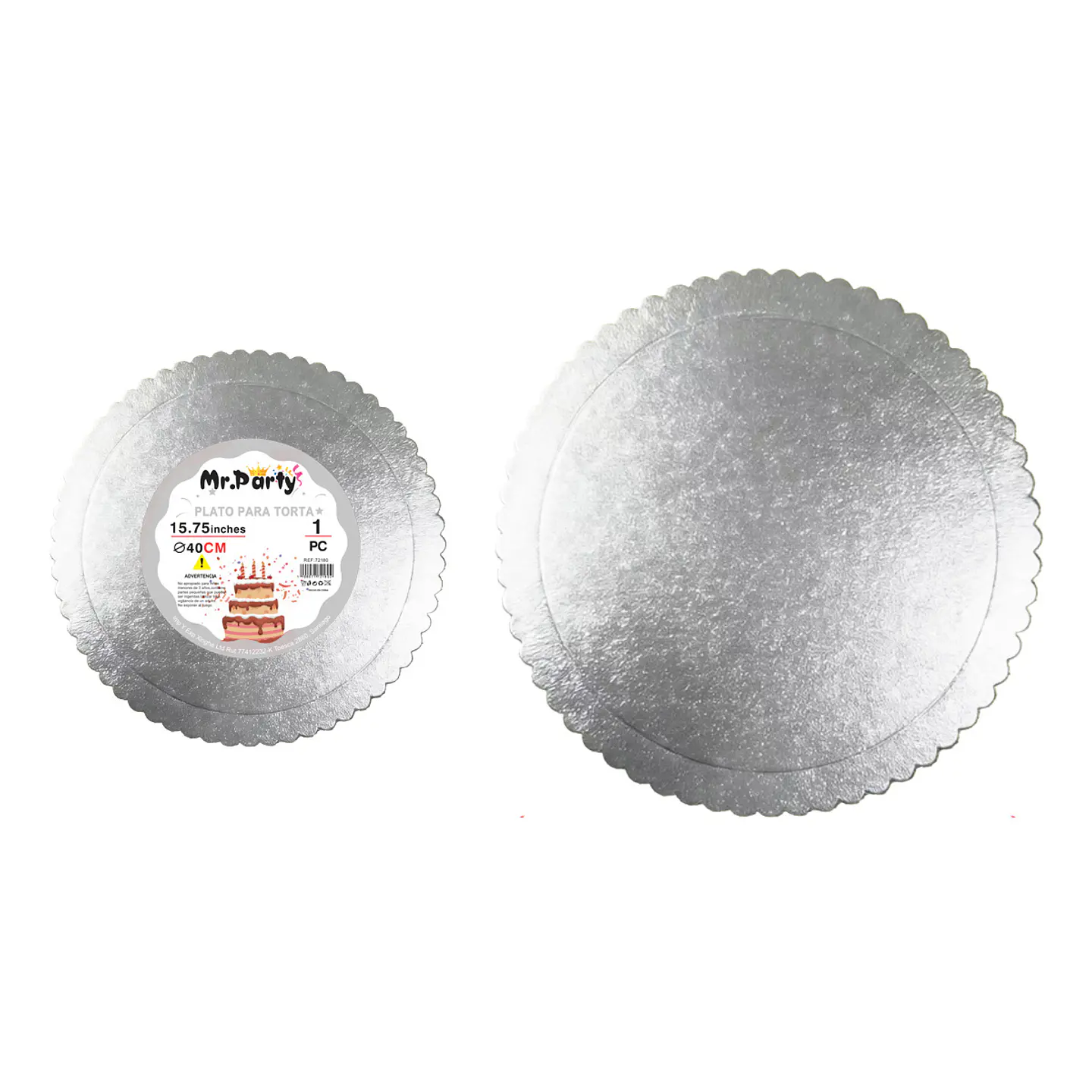 Bandeja base para torta con borde ondulado plateado 2mm*40cm 1pc 1