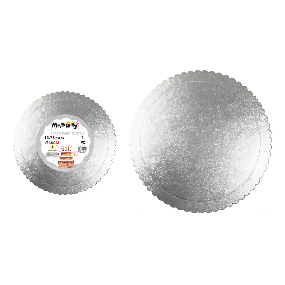 Bandeja base para torta con borde ondulado plateado 2mm*35cm 1pc
