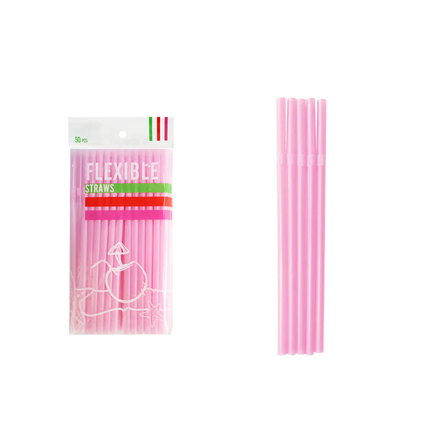 Bombillas plásticas rosa 0.8*21cm 50pcs 1