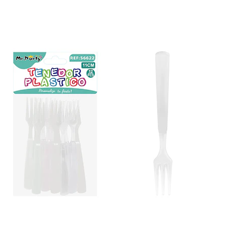 Mini tenedor mango esmerilado blanco transparente 11cm 12pcs
