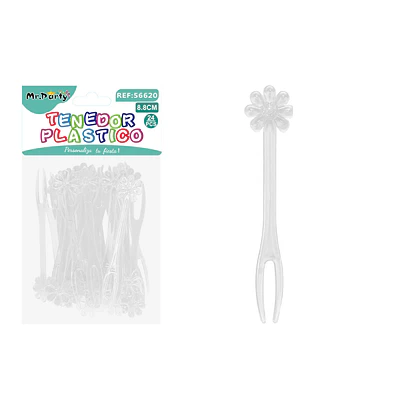 Mini tenedor de flor para frutas blanco transparente 8.8cm 24pcs