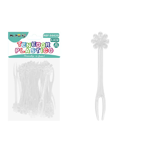 Mini tenedor de flor para frutas blanco transparente 8.8cm 24pcs