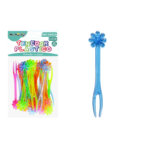 Mini tenedor de flor para frutas colores surtidos 8.8cm 24pcs