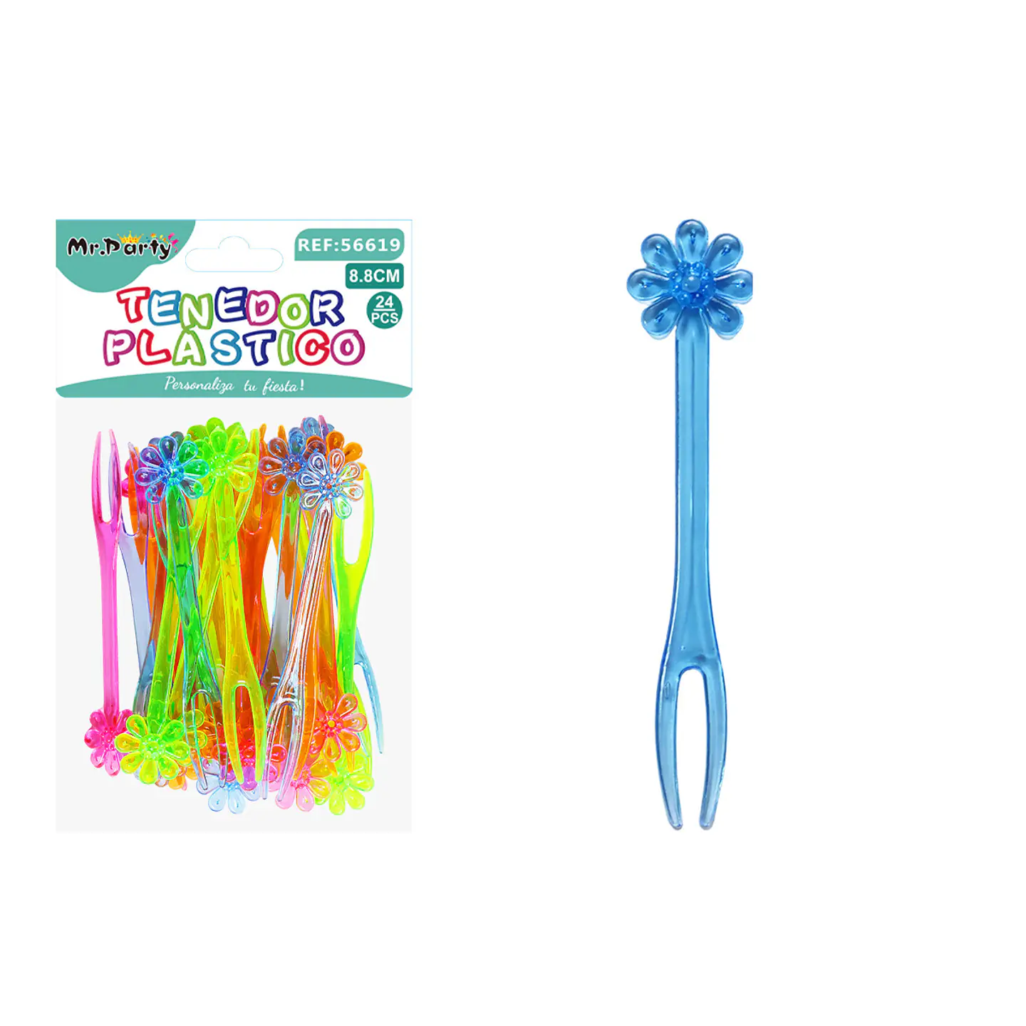 Mini tenedor de flor para frutas colores surtidos 8.8cm 24pcs 1