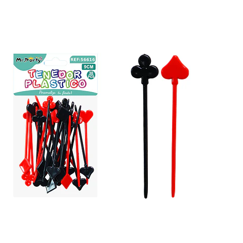 Pincho de frutas con palos de póker negro y rojo 9cm 30pcs