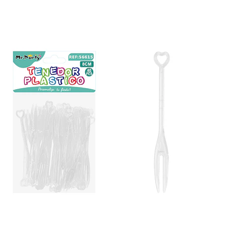 Mini tenedor de corazón para frutas blanco transparente 8cm 40pcs