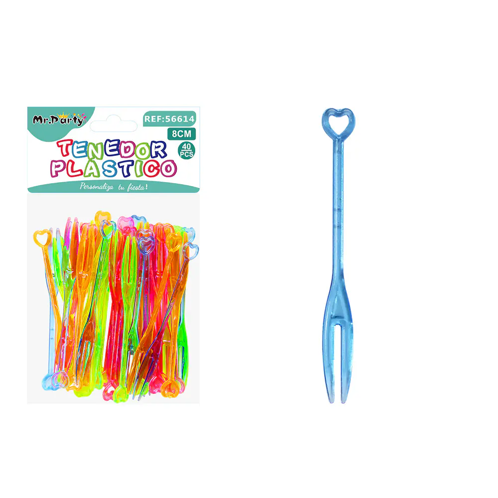 Mini tenedor de corazón para frutas colores surtidos 8cm 40pcs