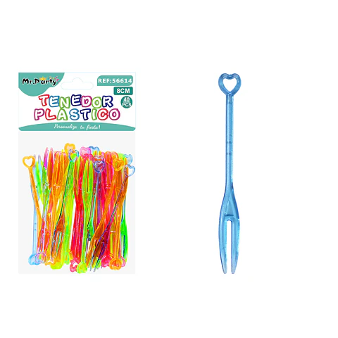 Mini tenedor de corazón para frutas colores surtidos 8cm 40pcs
