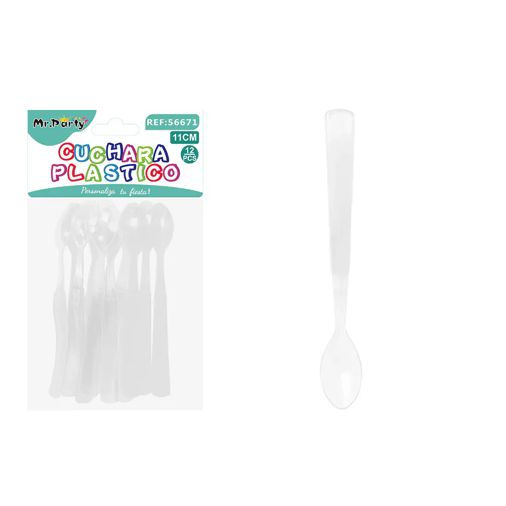 Cuchara mango esmerilado blanco transparente 11cm 12pcs