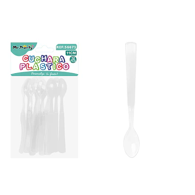 Cuchara mango esmerilado blanco transparente 11cm 12pcs