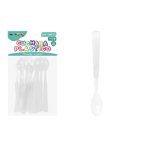 Cuchara mango esmerilado blanco transparente 11cm 12pcs