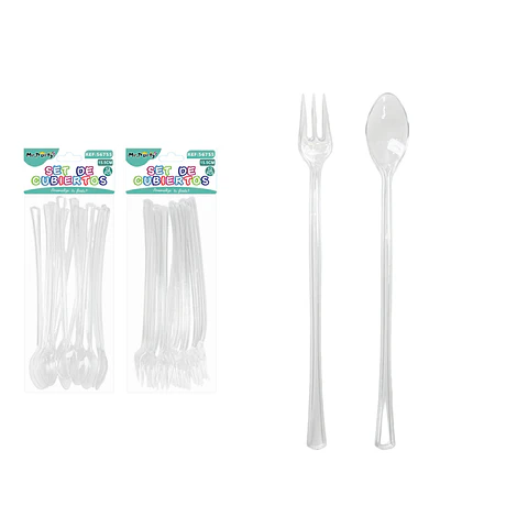 Cuchara/Tenedor para ensalada transparente 15.5cm 12pcs