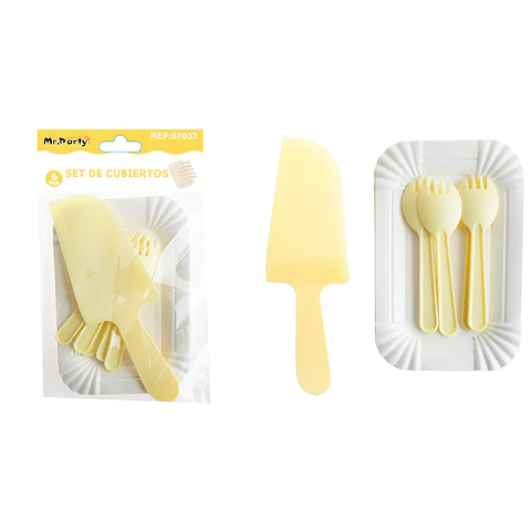 Set de servicios con platos y cubiertos amarillo 6pcs