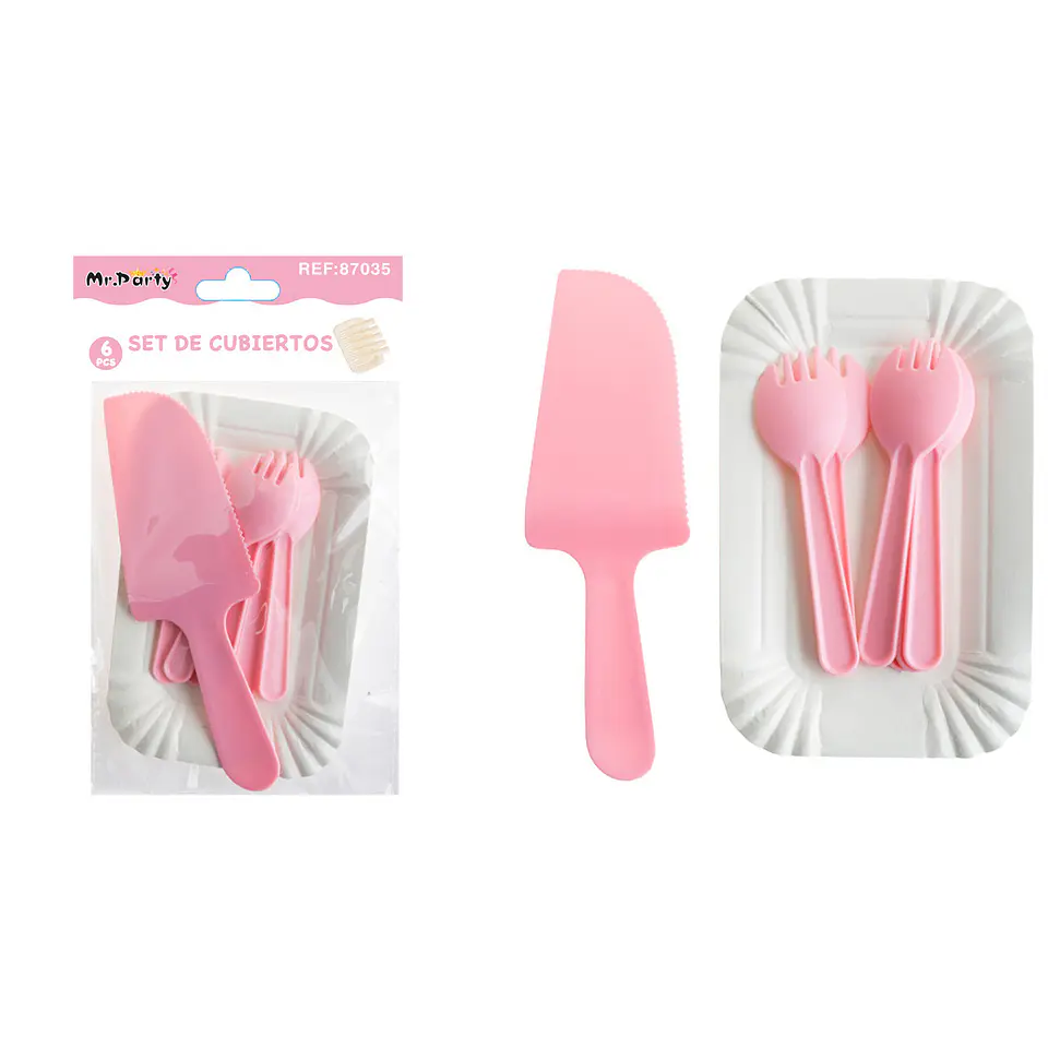 Set de servicios con platos y cubiertos rosa 6pcs 1