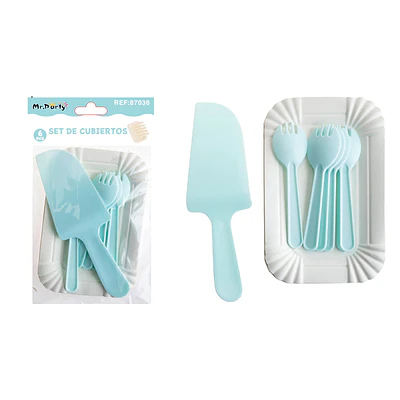 Set de servicios con platos y cubiertos azul claro 6pcs