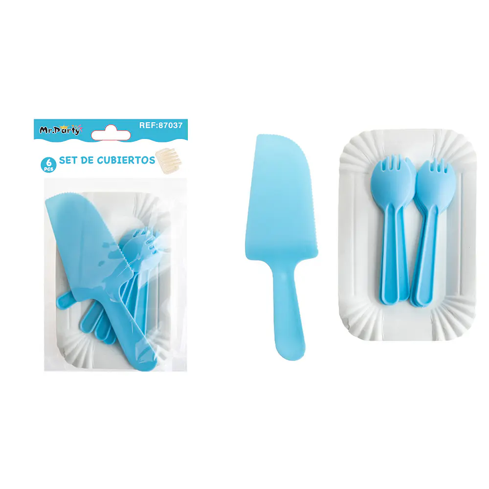 Set de servicios con platos y cubiertos azul oscuro 6pcs