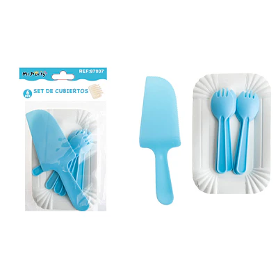 Set de servicios con platos y cubiertos azul oscuro 6pcs