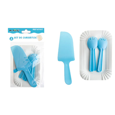 Set de servicios con platos y cubiertos azul oscuro 6pcs