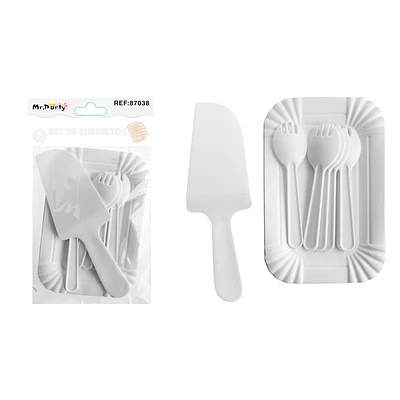 Set de servicios con platos y cubiertos blanco 6pcs