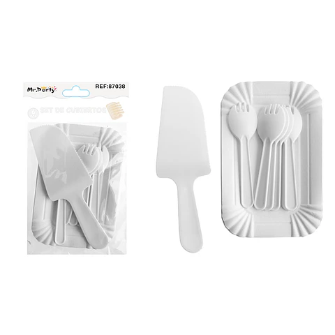 Set de servicios con platos y cubiertos blanco 6pcs