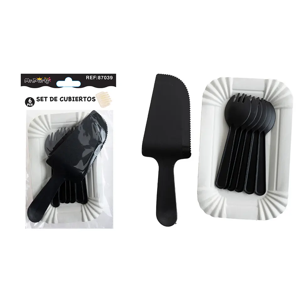 Set de servicios con platos y cubiertos negro 6pcs 1
