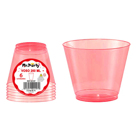 Vaso plásticos rojo 8.8*5*7.6cm 260ml 6pcs