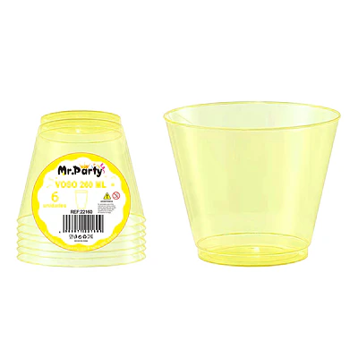 Vaso plásticos amarillo 8.8*5*7.6cm 260ml 6pcs
