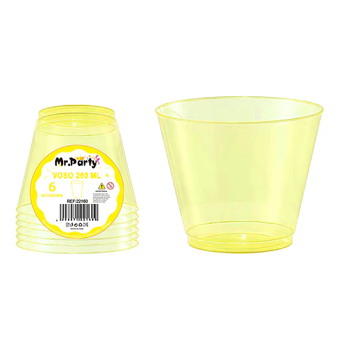 Vaso plásticos amarillo 8.8*5*7.6cm 260ml 6pcs