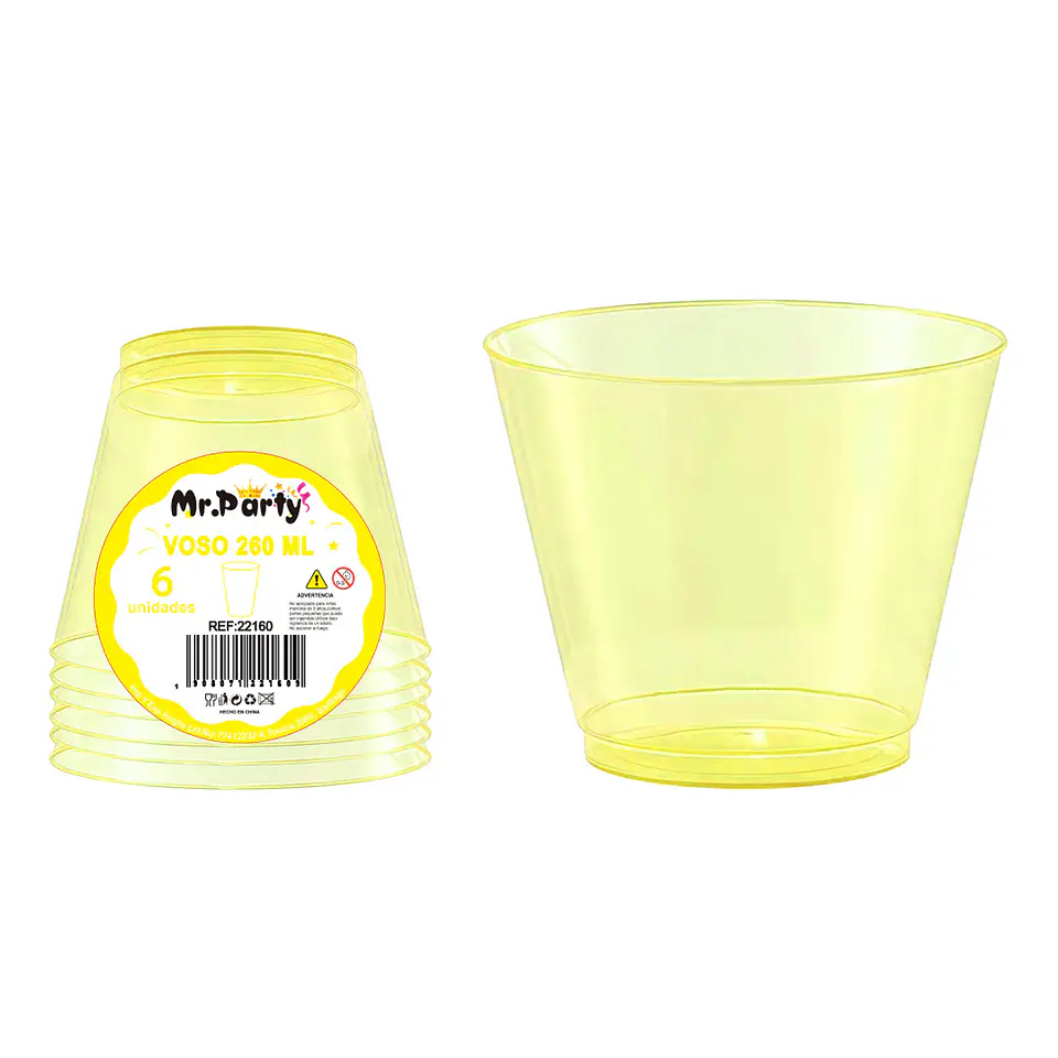 Vaso plásticos amarillo 8.8*5*7.6cm 260ml 6pcs 1
