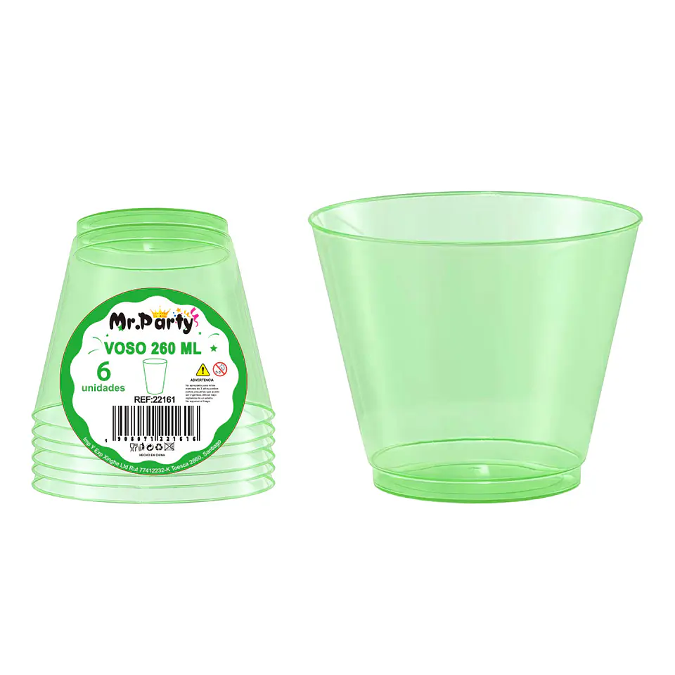Vaso plásticos verde 8.8*5*7.6cm 260ml 6pcs 1