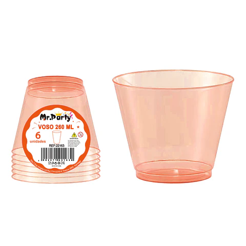 Vaso plásticos naranja 8.8*5*7.6cm 260ml 6pcs
