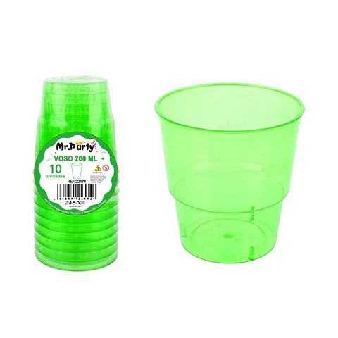 Vaso plásticos verde 6.9*5*4.9*7.4cm 240ml 10pcs